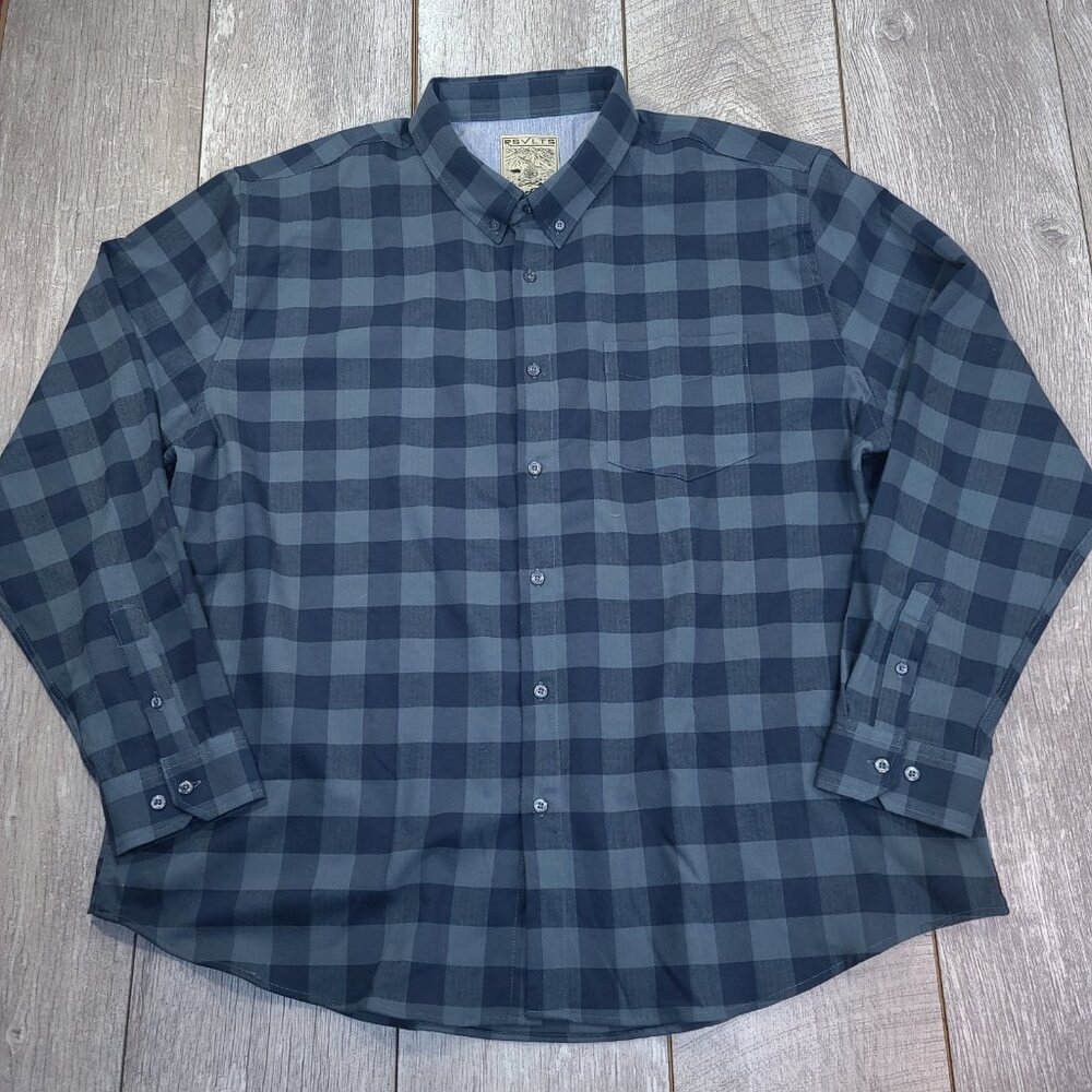 RSVLTS x Borland Flannel Mens Blue Check Shirt Size 3XL Long Sleeve Button Top